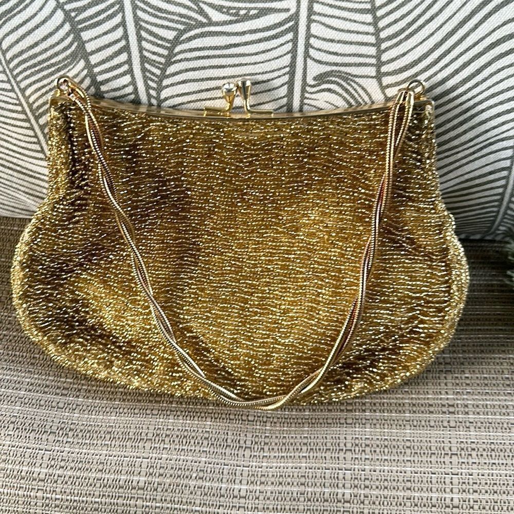 Walborg Gold Beaded Mid Century Modern Purse Made In Hong Kong